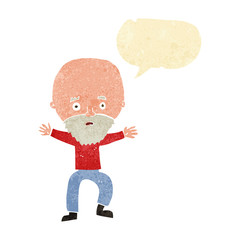 cartoon panicking old man with speech bubble