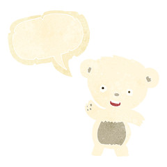 cartoon waving polar bear with speech bubble