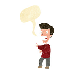 cartoon terrified man with speech bubble