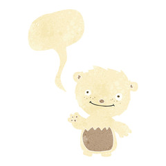 cartoon waving polar bear cub with speech bubble