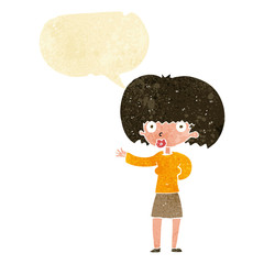 cartoon woman gesturing with speech bubble