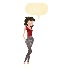 cartoon pretty woman  with speech bubble