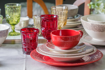 red country styled plates, cup and wineglasses 2