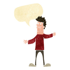 cartoon happy man with speech bubble