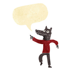 cartoon wolf man with speech bubble
