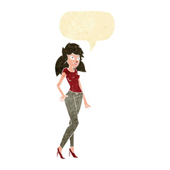 cartoon pretty woman with speech bubble