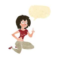 cartoon sitting woman with idea with speech bubble