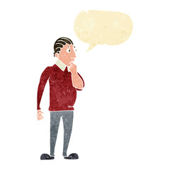 cartoon curious man with speech bubble