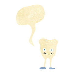 cartoon happy tooth with speech bubble