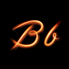 Glowing light letter B. Hand lighting painting