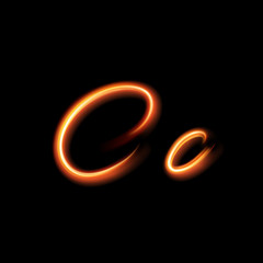 Glowing light letter C. Hand lighting painting