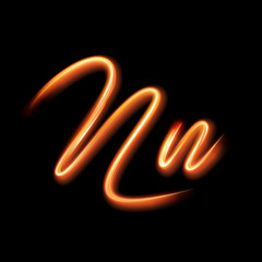 Glowing light letter N.  Hand lighting painting