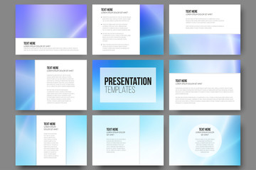 Set of 9 vector templates for presentation slides. Blue abstract