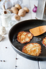 Crunchy potato pancakes with mushrooms