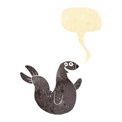 cartoon happy seal with speech bubble