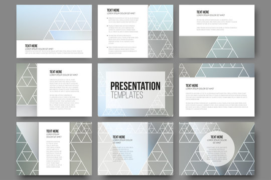 Set of 9 templates for presentation slides. Minimalistic