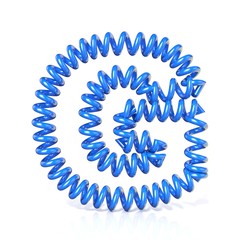 Spring, spiral cable font collection letter - G. 3D render illustration, isolated on white background
