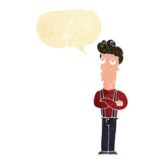 cartoon unimpressed man with speech bubble