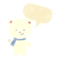 cartoon polar bear waving with speech bubble