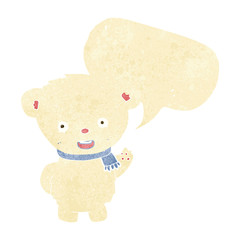 cartoon polar bear waving with speech bubble