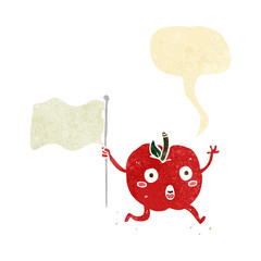 cartoon funny apple with flag with speech bubble