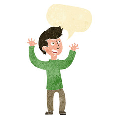 cartoon happy man with speech bubble
