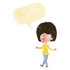 cartoon confused woman with speech bubble