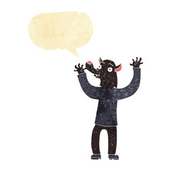 cartoon happy werewolf man with speech bubble