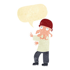 cartoon monster man with speech bubble