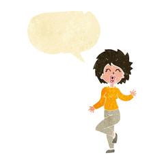 cartoon woman dancing with speech bubble
