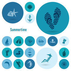 Summer and Beach Simple Flat Icons