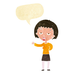 cartoon bored woman with speech bubble
