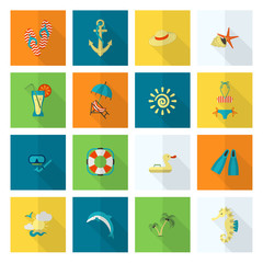 Summer and Beach Simple Flat Icons