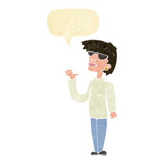 cartoon woman wearing spectacles with speech bubble