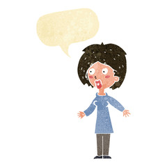 cartoon surprised woman with speech bubble