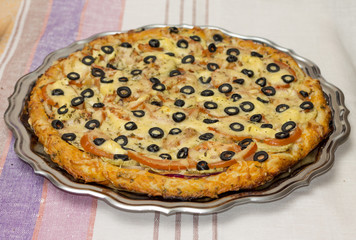Image of appetizing homemade pizza with vegetables
