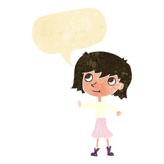 cartoon happy girl with speech bubble