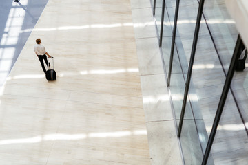 Handsome business holding a trolley