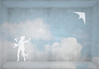 Fototapeta na wymiar Girl and flying kite