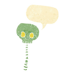 cartoon spooky skull and spine with speech bubble