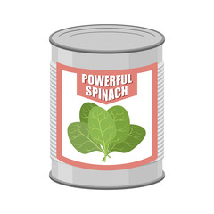 Powerful spinach. Canned spinach. Canning pot with lettuce leave - obrazy, fototapety, plakaty