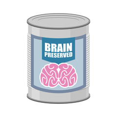 Canned brains. Tin with brain. Vector illustration food for mind