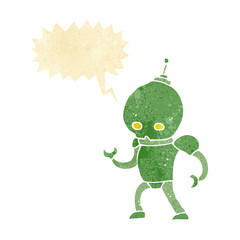 cartoon alien robot with speech bubble