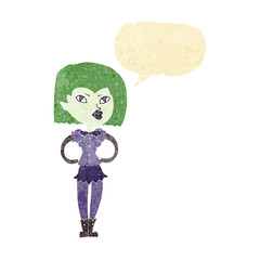 cartoon vampire girl with speech bubble