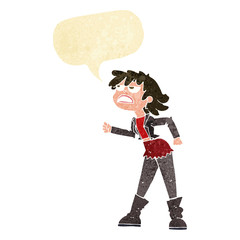 cartoon angry biker girl with speech bubble