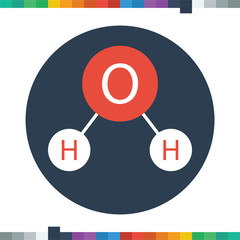 Flat molecule icon, H2O molecule, water molecule.