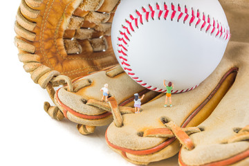 image of mini figure dolls with base ball glove and ball