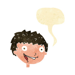 cartoon laughing boy with speech bubble