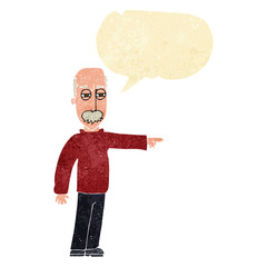 cartoon old man gesturing Get Out! with speech bubble
