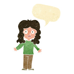 cartoon worried woman with speech bubble